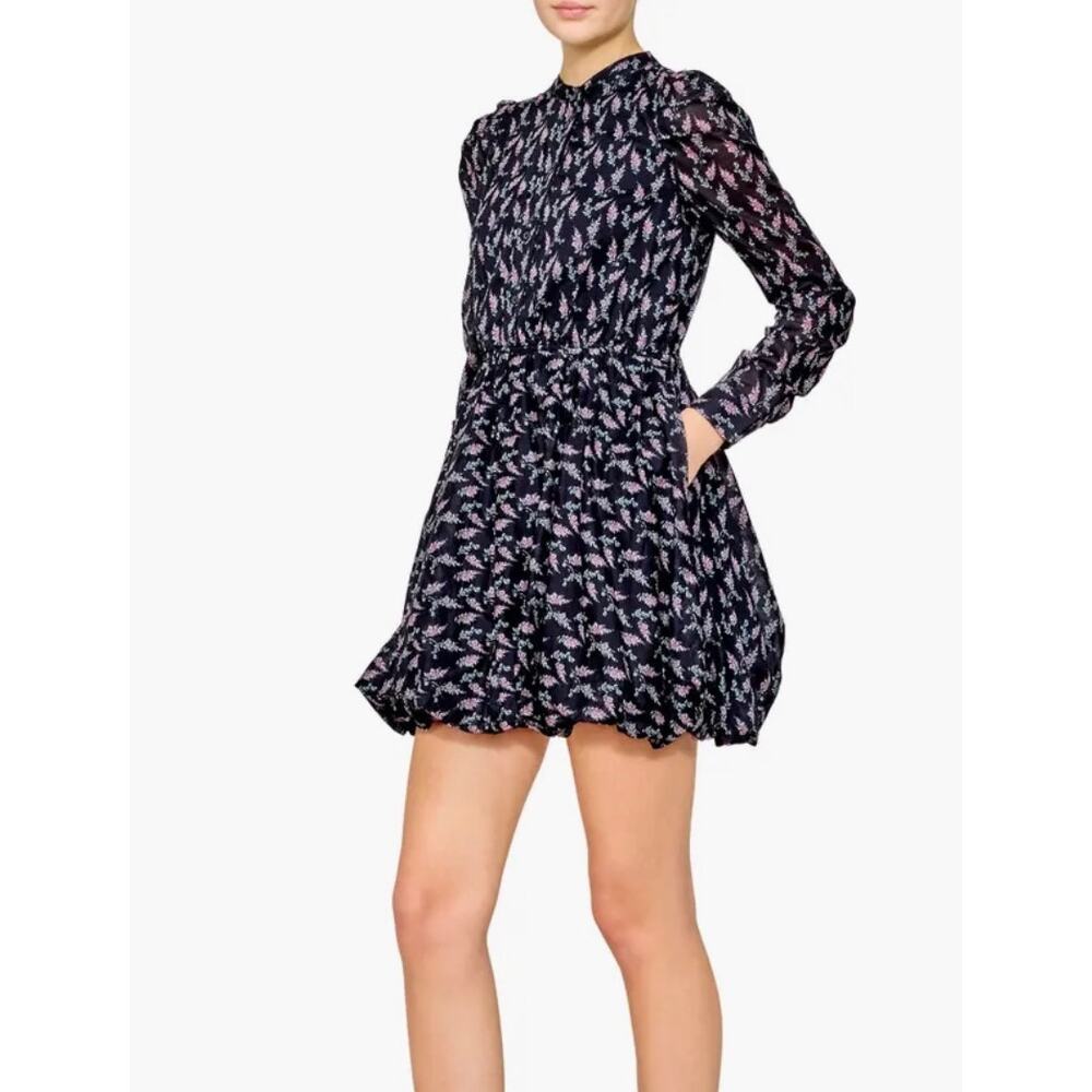 Melloday-NWT -Floral Print Long Sleeve Minidress In Black Pink - Size Small